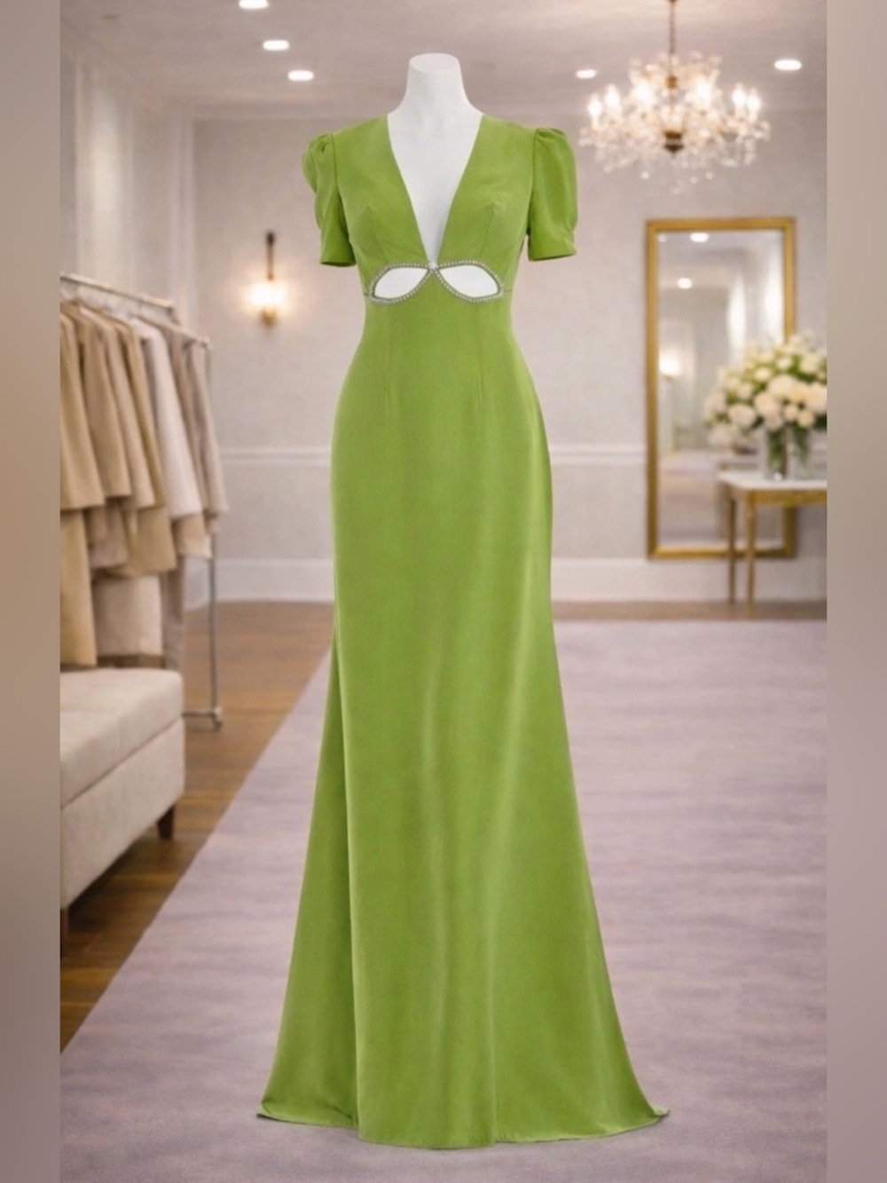 Mac Duggal IEENA 2630 Green Rhinestone Cutout Gown Formal Maxi Dress 0 NWT